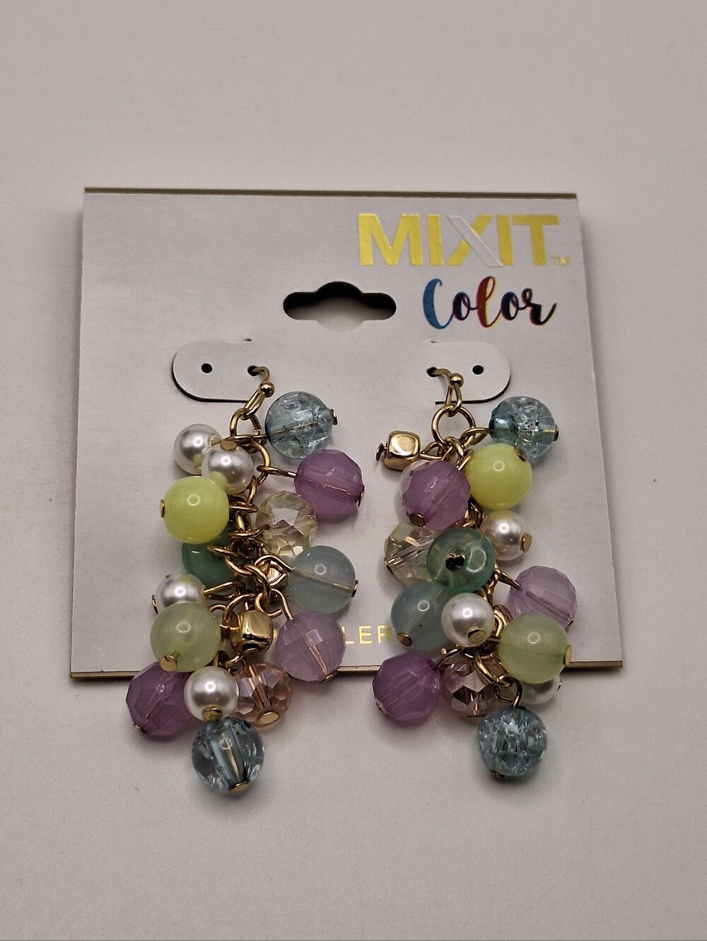 Mixit Pastel Cluster Dangle Earrings in Purple, Green, Blue and Pearl